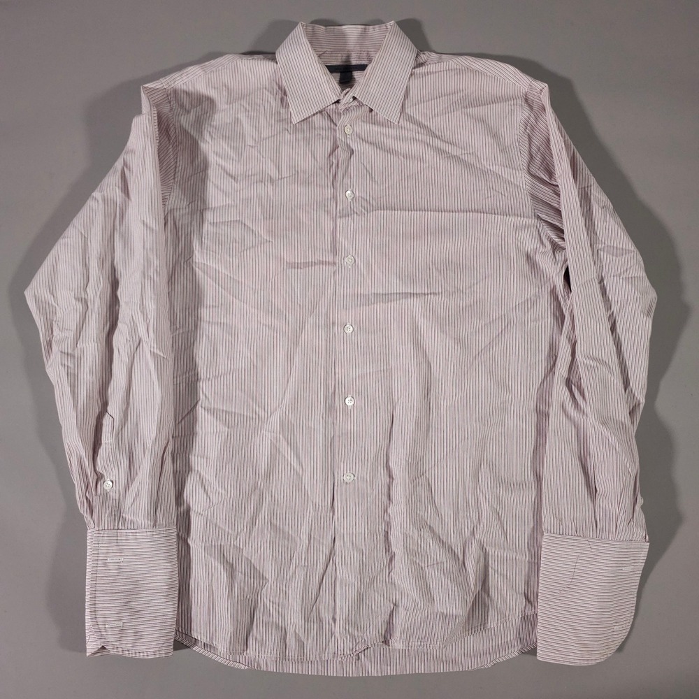John Varvatos Dress Shirt Mens 17 43L Red White Pinstripe French Cuff Cotton